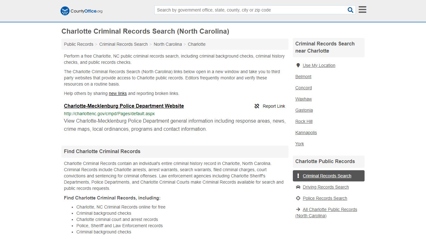 Charlotte Criminal Records Search (North Carolina) - County Office